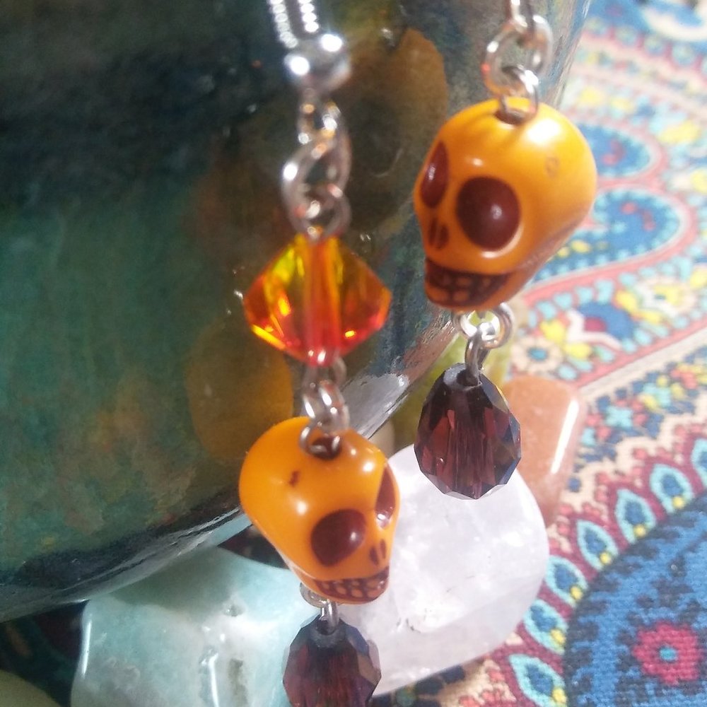 ORANGE HOWLITE FIRE CRYSTAL SKULL DANGLES